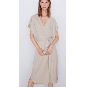 Zara Rustic Wrap Around Tie Waist Dress Small